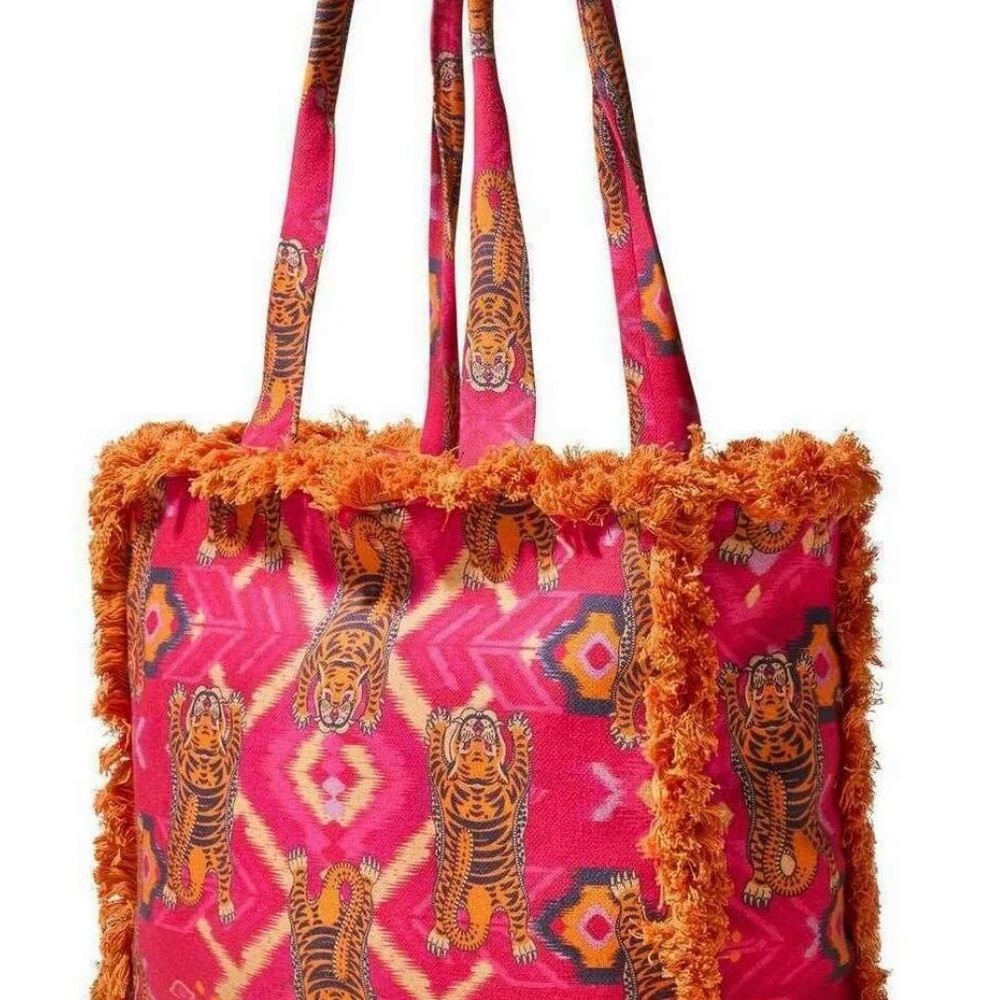 Pink and Orange Tiger Print Tote Bag - Picture 3 of 8